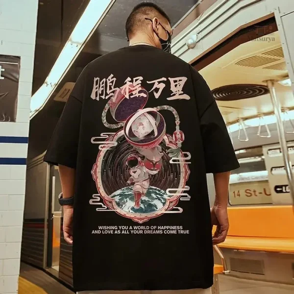 Vêtement japonais pour homme, t-shirt large tendance
