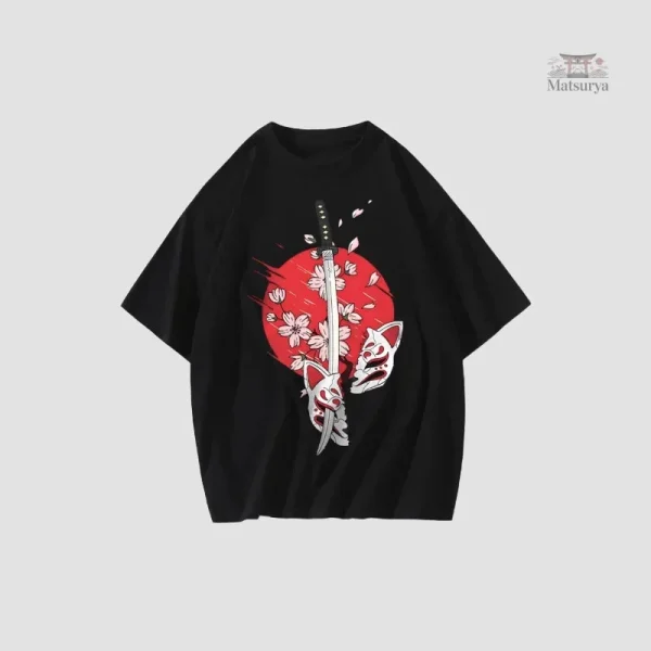 T-shirt japonais en coton au design samouraï