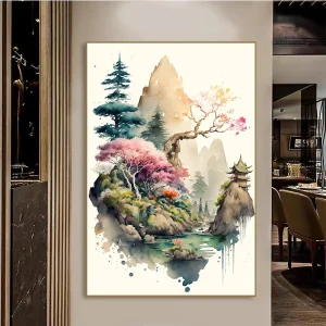 Tableau paysage japonais traditionnel en toile