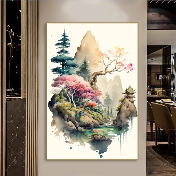 tableau-de-paysage-style-japonais-1 Tableau paysage japonais traditionnel en toile