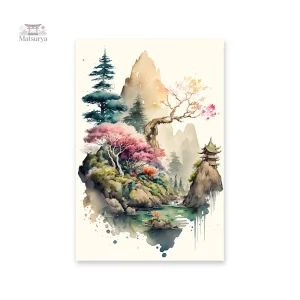 Oeuvre d'art japonaise représentant un paysage serein