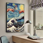 Tableau Japonais Bras Humains et Vague