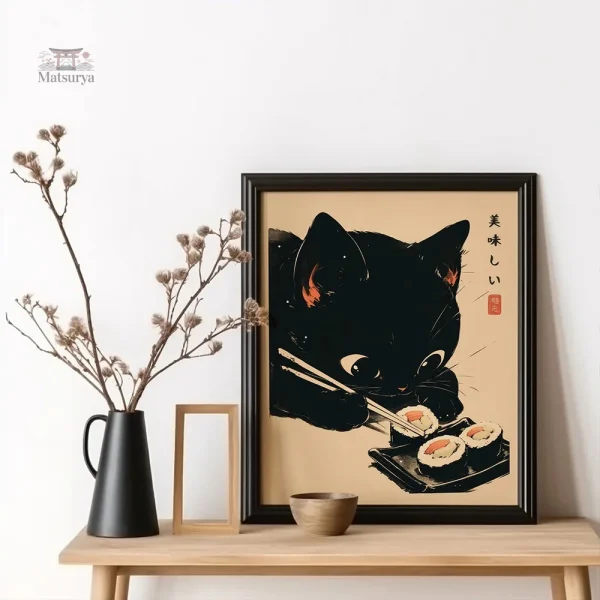 Tableau Japonais Chat Noir