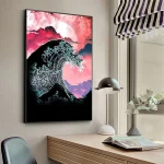 Tableau japonais coucher de soleil et vague