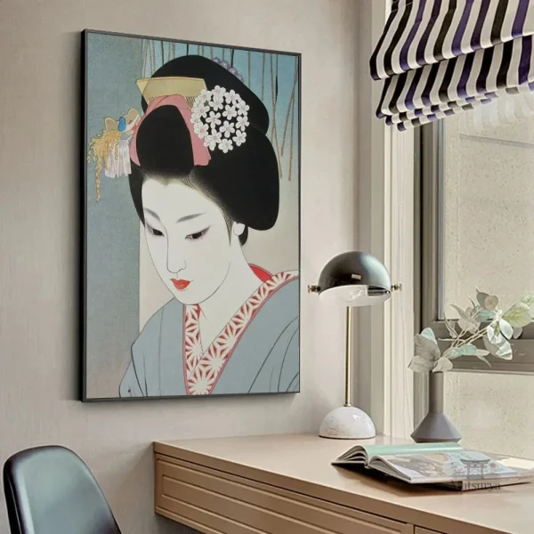 Tableau représentant une femme en kimono traditionnel