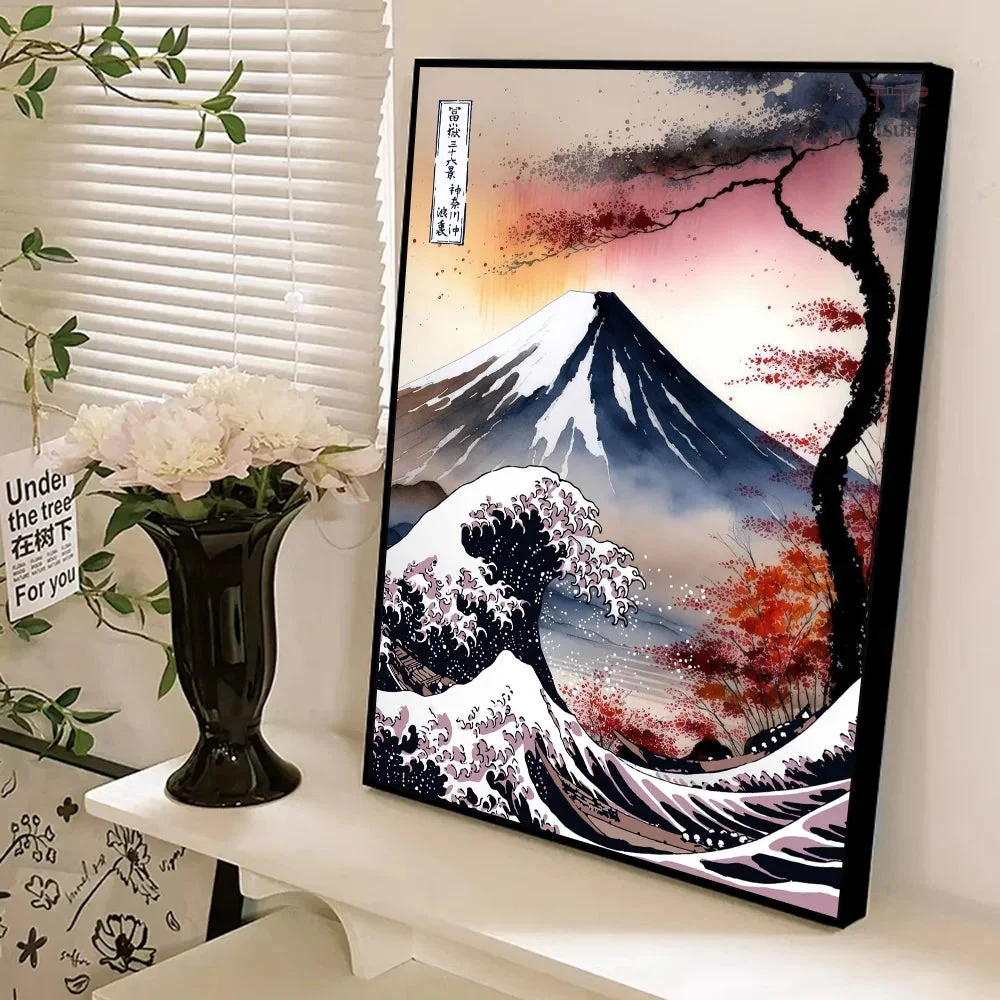 Tableau Japonais Fuji Yama et Vague en toile décorative