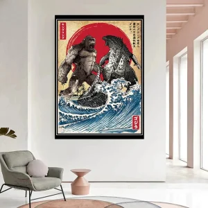 Tableau Japonais Gorille et Dragon en art mural
