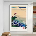 Tableau japonais homme à la pêche