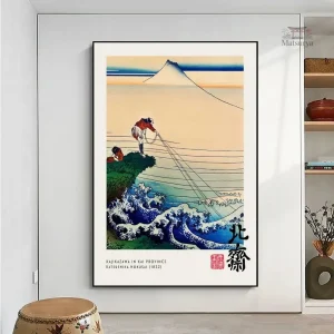 Tableau japonais homme à la pêche