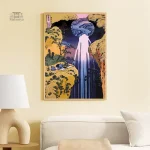 Tableau japonais hommes sur montagne
