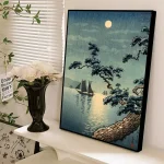 Tableau japonais représentant la mer et la pluie