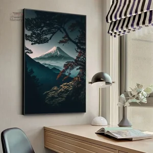 Tableau japonais Mont Fuji avec arbre en toile décorative