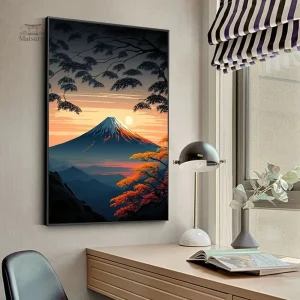 Tableau Japonais Mont Fuji avec un coucher de soleil