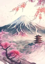 Art mural japonais sur la Montagne Fuji