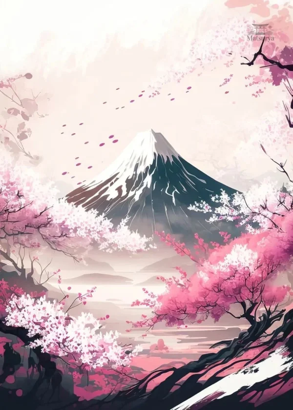 Tableau japonais mettant en avant la Montagne Fuji