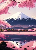 Art japonais représentant la Montagne Fuji