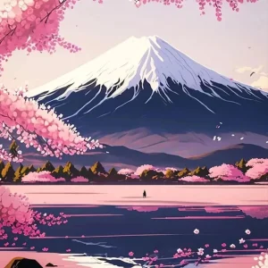 Art japonais représentant la Montagne Fuji
