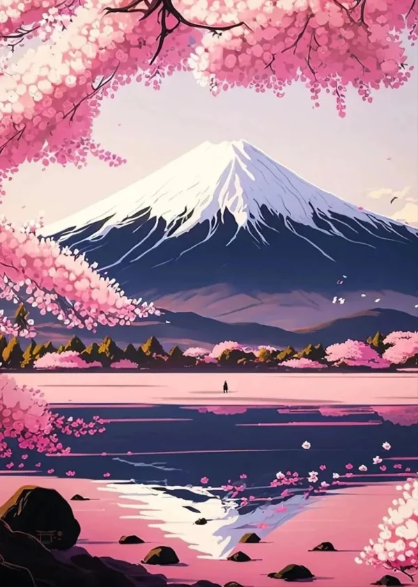 Art japonais représentant la Montagne Fuji