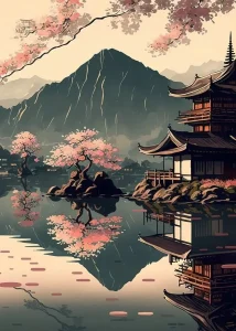 Peinture de la Montagne Fuji en style japonais