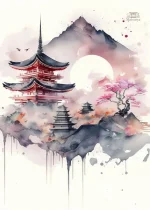 Décoration murale Montagne Fuji en art japonais