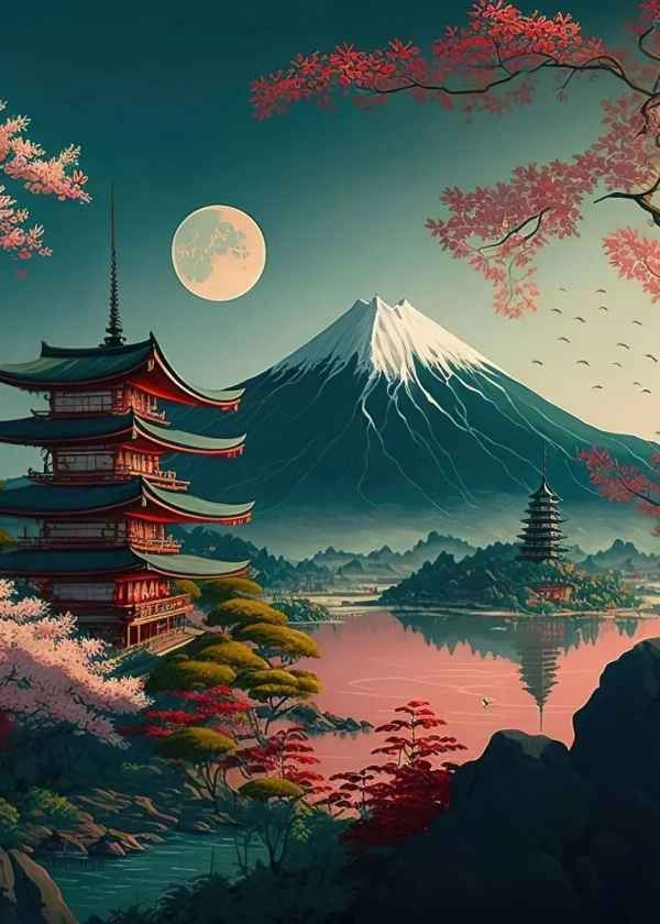 Tableau japonais évoquant la sérénité de Fuji