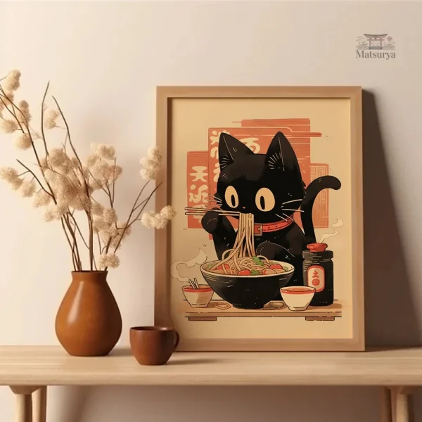 tableau-japonais-motif-chat-1 Tableau japonais motif chat élégant et coloré