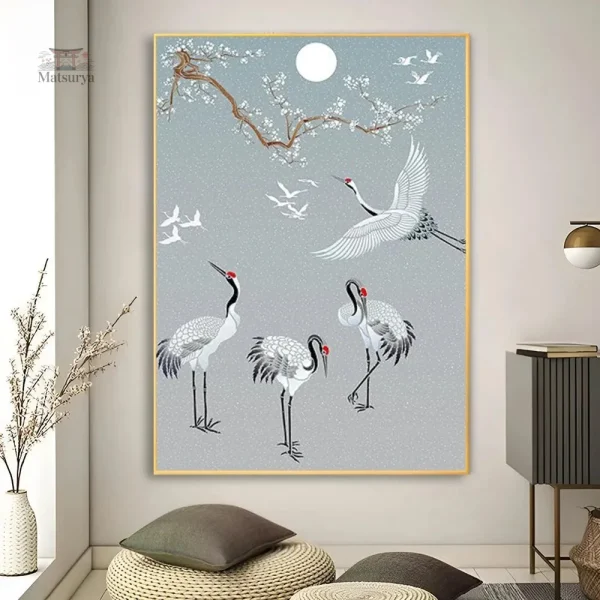 tableau-japonais-motif-grues-1 Tableau Japonais motif Grues élégant et artistique