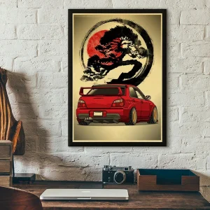 Tableau japonais voiture de course rouge