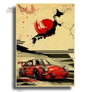 Tableau artistique japonais avec des voitures de courses