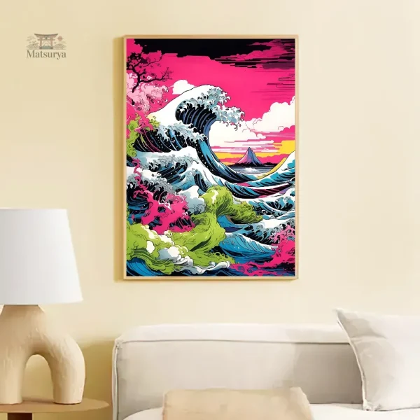 tableau-japonais-paysage-colore-vague-1 Tableau Japonais Vague Colorée en Paysage