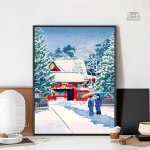 Tableau japonais paysage neigeux