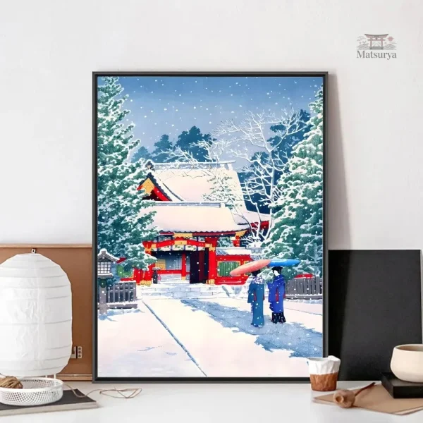Tableau japonais paysage neigeux