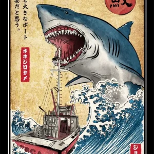 Art mural japonais avec requin et motif de vague