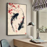 Tableau Japonais Sakura et Poisson Koi