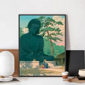 Tableau japonais avec statue de Bouddha en décoration