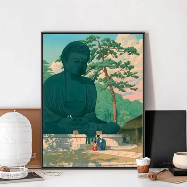 tableau-japonais-statue-bouddha-1 Tableau japonais avec statue de Bouddha en décoration