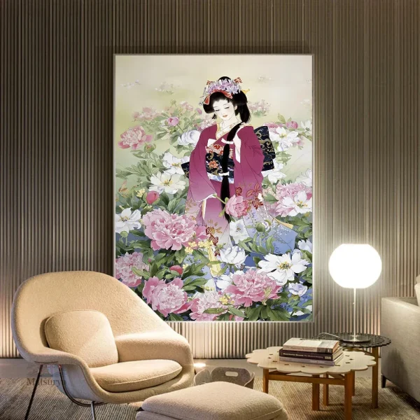 tableau-japonais-syakuyaku-1 Tableau Japonais Syakuyaku en fleurs délicates