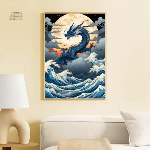 Tableau Japonais Vague et Dragon Bleu
