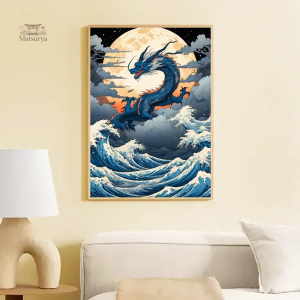 tableau-japonais-vague-et-dragon-bleu-1 Tableau Japonais Vague et Dragon Bleu