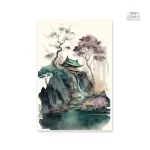Art mural japonais avec une scène de paysage typique