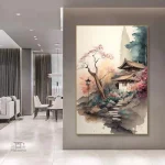 Tableau japonais représentant des cerisiers en fleurs