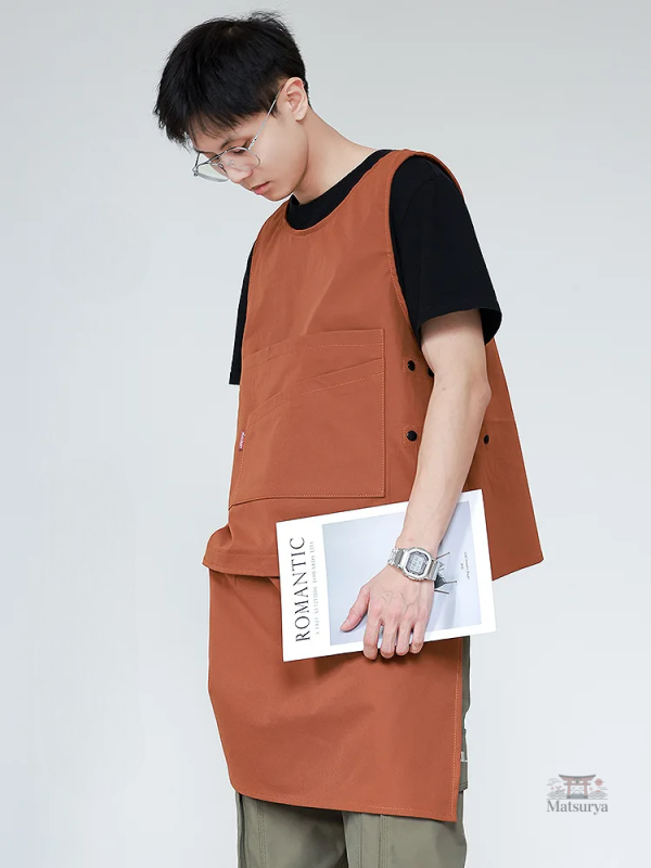 Gilet japonais pour homme, tablier long pratique