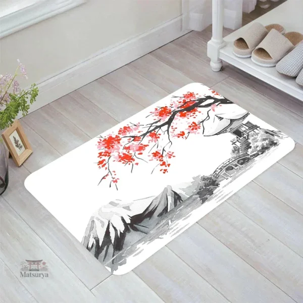 Tapis Japonais avec design de fleurs Sakura, style zen