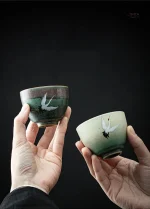Tasse artisanale grue, parfait pour le thé japonais