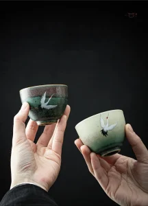 Tasse artisanale grue, parfait pour le thé japonais