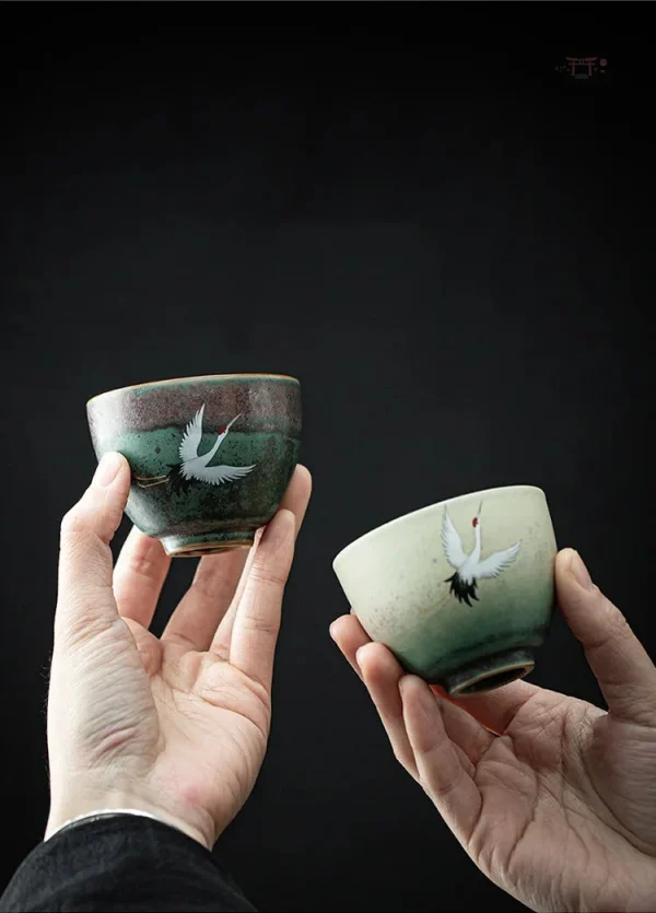 Tasse artisanale grue, parfait pour le thé japonais