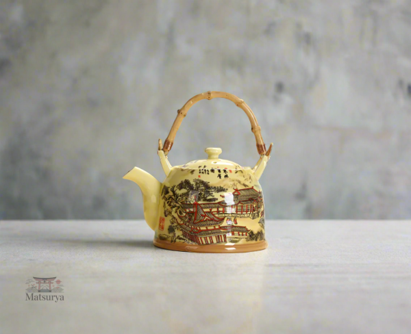 Théière design japonais, motifs temple, pour infusion