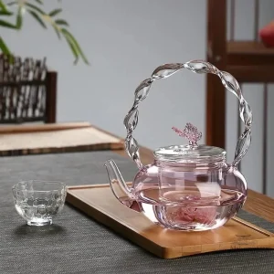 Théière rose en verre, design japonais élégant