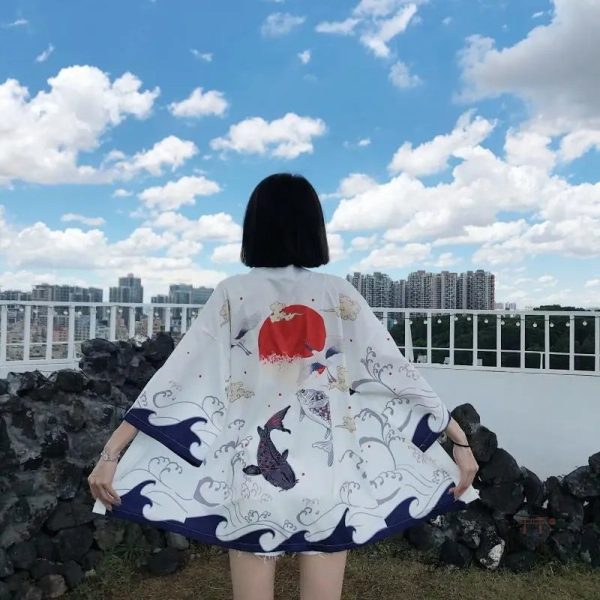 Veste kimono à motifs de grues pour un style raffiné