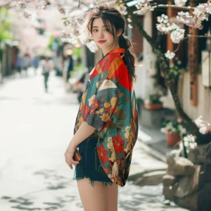Kimono élégant femme motifs geisha